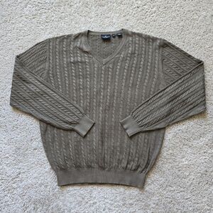 Hickey Freeman Silk Blend Sweater Mens L Olive Green Cableknit